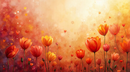 Fototapeta premium Blooming Flowers with Glowing Heart Background