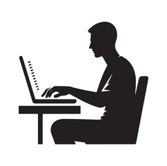 man using a laptop silhouette vector illustration