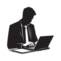 man using a laptop silhouette vector illustration