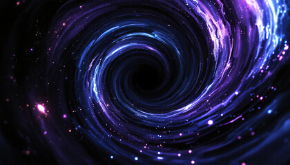 Abstract swirling cosmic vortex of purple and blue light