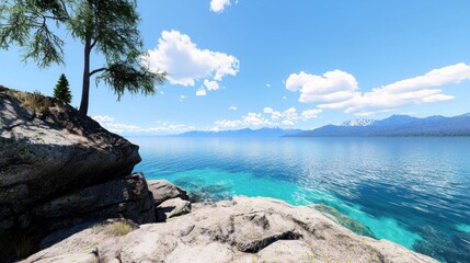 Obraz premium Serene Lake and Mountain Landscape