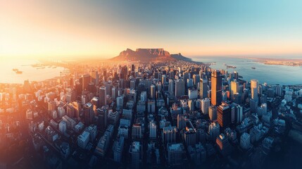 Panoramic cityscape of cape town landmark view sunset environment