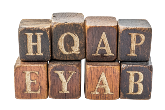 Wooden blocks arranged to showcase letters for educational activities or decor purposes in a playful setting at home or school
