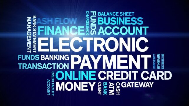 Electronic Payment animated word cloud;text design animation tag kinetic typography seamless loop.