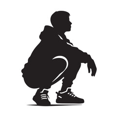 Casual people squatting silhouette vector illustration