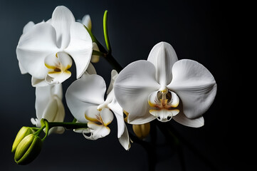 Weiß blühende Orchideen auf dunklem Hintergrund