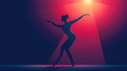 Naklejka premium Dancer performing under spotlight theater stage digital art dramatic lighting side view expression of grace