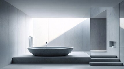 Modern Minimalist Bathroom with Stone Bathtub and Glass Wall