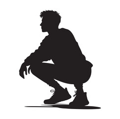 Casual people squatting silhouette vector illustration