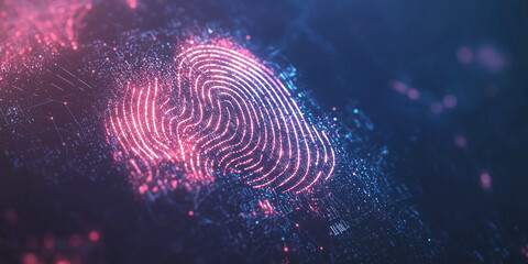 Vibrant Abstract Digital Fingerprint Overlaid on Data Network Background with Glowing Hues and Technological Visual Elements