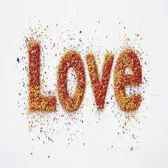 Love written in colorful spices on a white background.