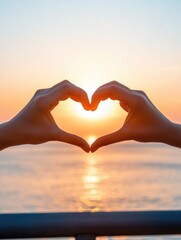 Heartfelt Sunset: heart in hands