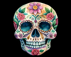 Naklejka premium Vibrant Floral Sugar Skull. A Day of the Dead Masterpiece