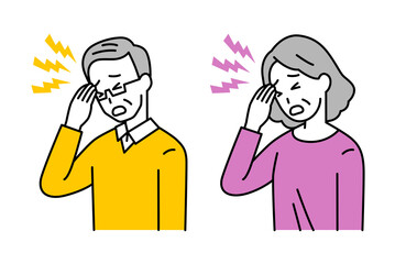 頭痛がつらい年配の男女　セット