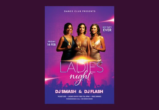 Ladies Night Party Template with Three Beautiful Women Enjoy Wine.