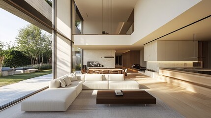 Modern Minimalist Living Room with Large Windows and Natural Light