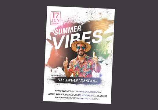 Summer Vibes Poster with Cool Man Showing Thumbs Up.