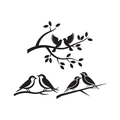 Couple Birds Silhouette on Branch Vector Birds in love illustration