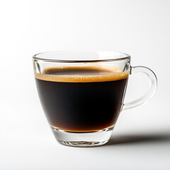 Steamy cup of coffee in a glass mug