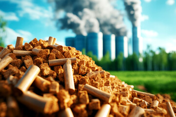 Biomass utilization for co2 reduction industrial setting energy production outdoor environment close-up view sustainability concept