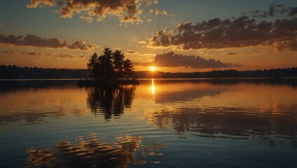 Fototapeta premium Sunset over the lake . Colourful sunset over ocean on Maldives . A serene sunset