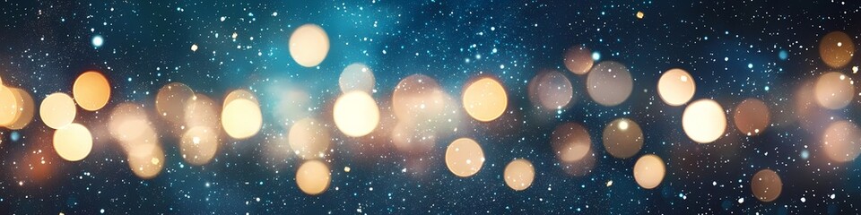 Fototapeta premium Golden bokeh lights on a starry blue background