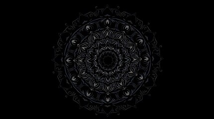 Elegant Dark Mandala Intricate Design Silver Accents Black Background
