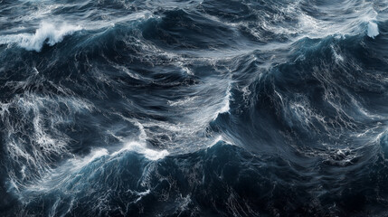Aerial Drone View of Ocean Waves Crashing in Deep Waters with Dynamic Seascape Background