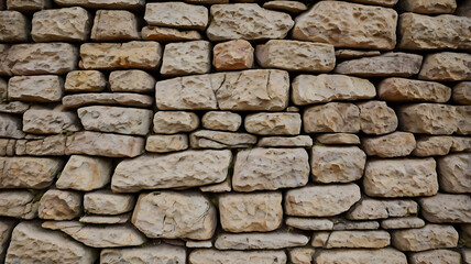 Fototapeta premium A textured stone wall with a rough surface and natural grey and brown stones arranged in a pattern, creating an abstract and architectural background