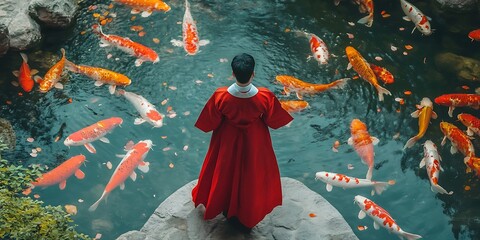Fototapeta premium Gentleman in Red: Celebrating the Spirit of Chinese New Year