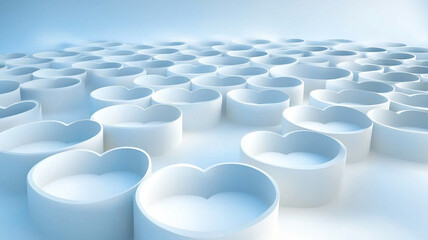 Fototapeta premium Symmetrical 3D heart patterns arranged in concentric shapes create serene atmosphere