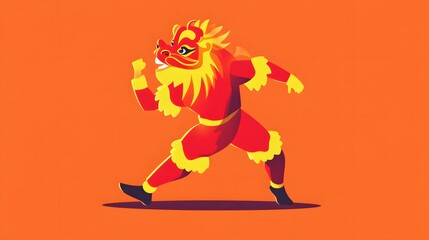 Fototapeta premium Festive lion dance performance cultural event vibrant environment dynamic viewpoint celebrating tradition