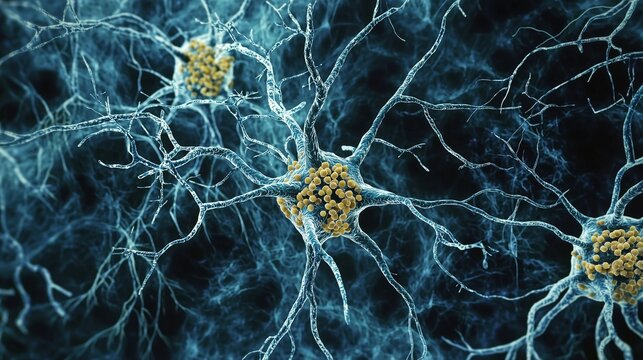 Neurons with tangled tau proteins, illustrating tauopathy's impact on brain function.