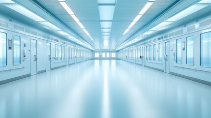 Fototapeta premium Serene minimalist hallway design with blue flooring and white walls, tranquility in modern architecture