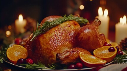 Obraz premium roast turkey with golden crispy skin garnished