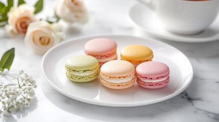 Obraz premium macaroons and cup of tea