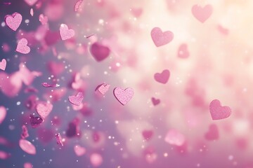 Obraz premium Elegant Background Featuring Falling Pink Hearts for a Soft Romantic Vibe.