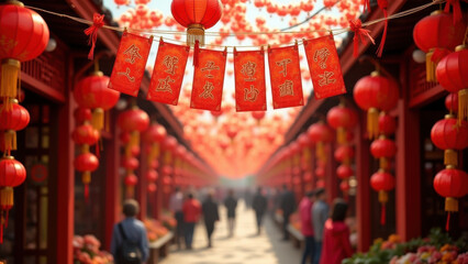 Chinese New Year Lanterns & Calligraphy - Authentic cultural imagery
