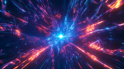 Radiating blue and pink light rays forming a vibrant pattern.