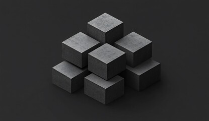 Six dark gray cubes stacked in isometric view on dark background.