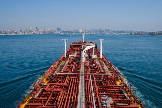 Red oil, chemical tanker entering Bosporus strait in Turkey