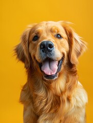 Golden Retriever Sitting Quietly on Solid Color Background, Perfect for Pet Photography and Animal Lovers