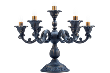 Elegant black candelabrum with ornate design and candle holders for ambient lighting in any formal setting