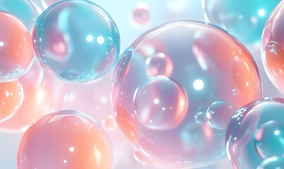 Fototapeta premium Abstract pastel bubbles floating in soft light.