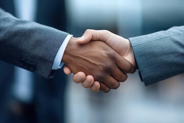 Business gesture of professionals shaking hands in office setting