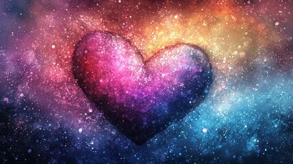 Glowing heart nebula in cosmic space; backdrop of colorful stardust