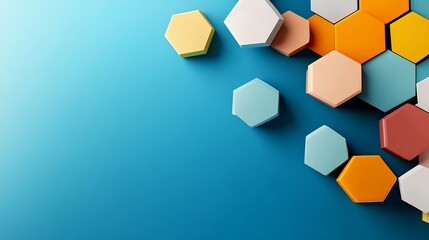Abstract Pastel Hexagons Gently Cascade on Blue Background. AI Generated