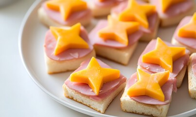 mini sandwiches shaped like stars with ham and cheese, Generative AI