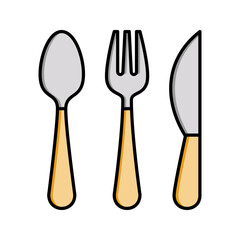 Vector icon set of spoon, fork and knife flat design symbol.