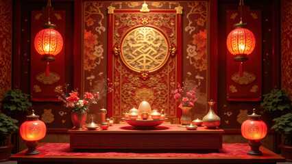 Fototapeta premium Luxurious Chinese New Year Altar Decor - Cultural celebrations